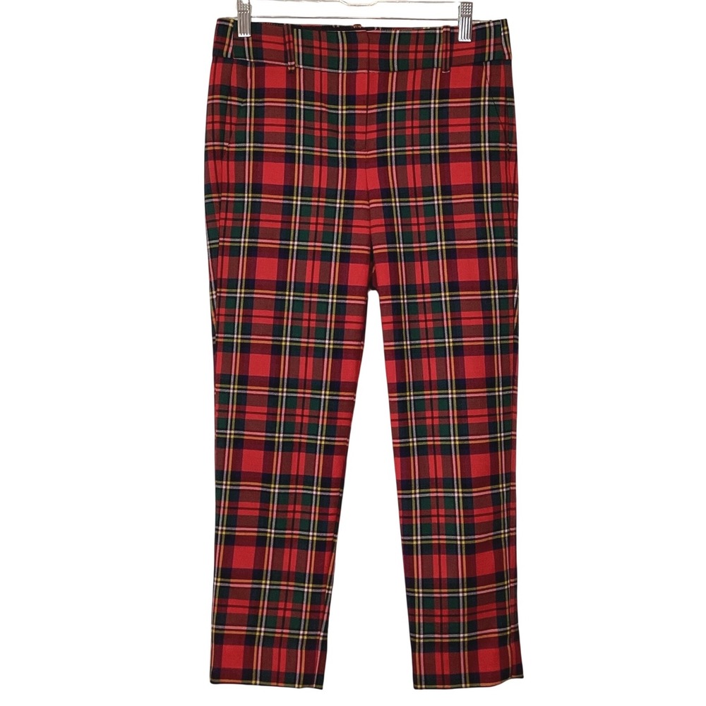 J.Crew Cameron Slim Crop Pants Red‎ Blue Plaid Wool Blend Ankle Trousers 4P NWOT